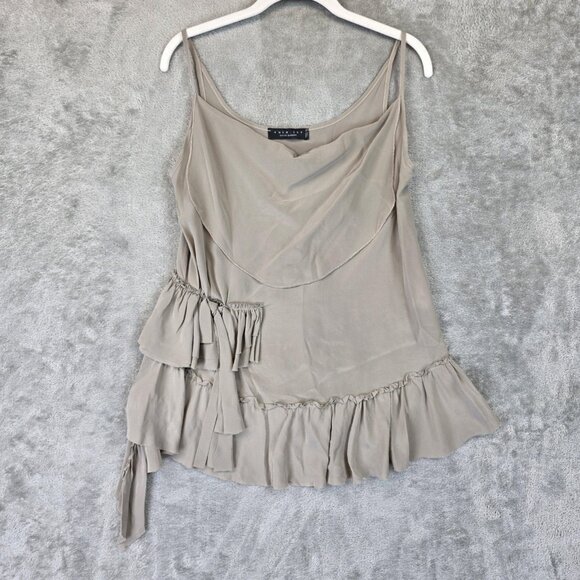 Twin-Set Simona Barbieri Top Womens XS Beige 100% Silk Ruffle Layered Italy - Picture 1 of 9
